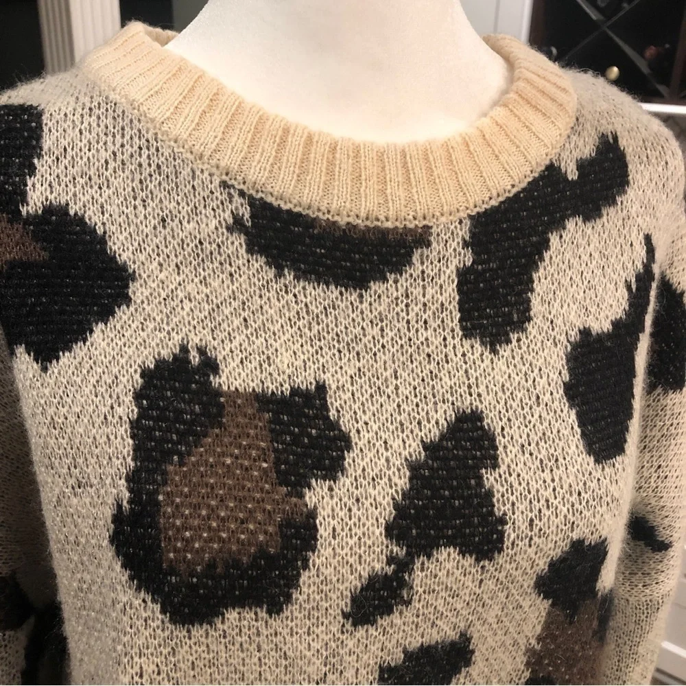 Cotton Emporium Animal Print Crewneck Sweater Acrylic Wool Mohair Grandpa Size L